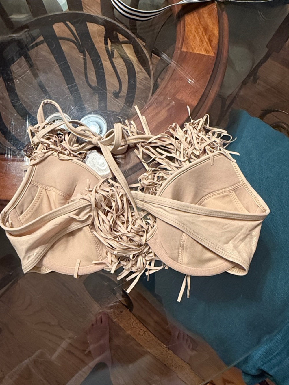 Luli Fami Fringed Gold Bikini Top ONLY - Picture 5 of 13